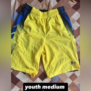 Under Armour Bright Yellow Youth Shorts with Blue Details